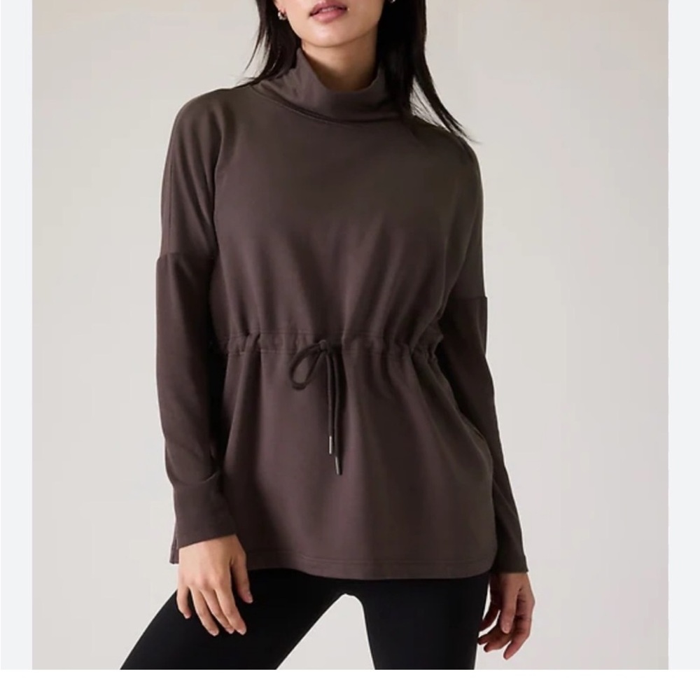 Athleta Balance Chocolate Brown Turtleneck Tunic with Cinch Waist. Size Medium